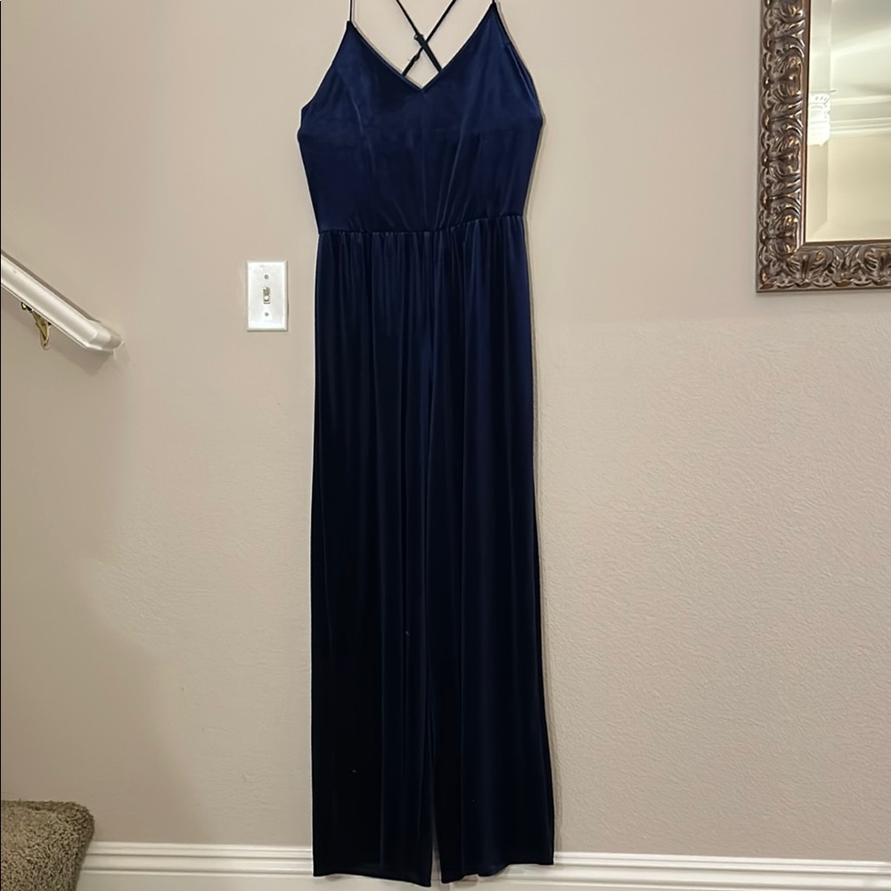 Snap Blue Sleeveless Spaghetti Strap Jumpsuit
